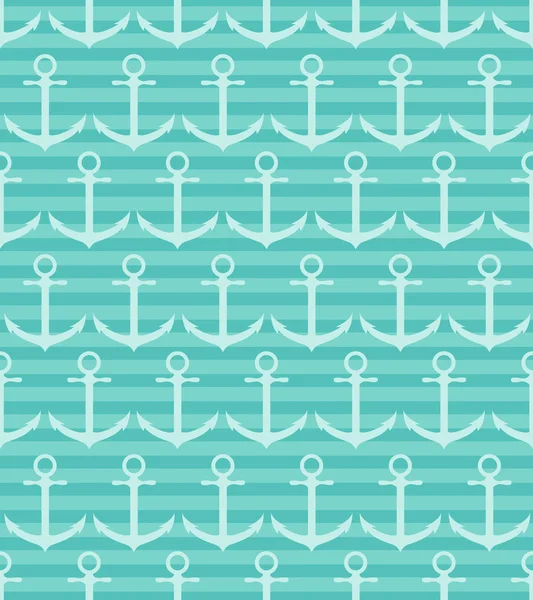 Seamless pattern with anchor on blue striped background. — Stock Vector