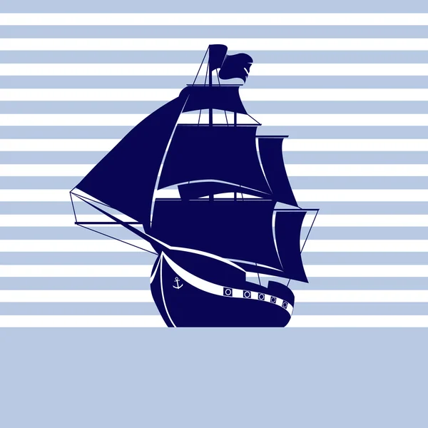 Вітрильний корабель на стрічковому тлі в морі — стоковий вектор