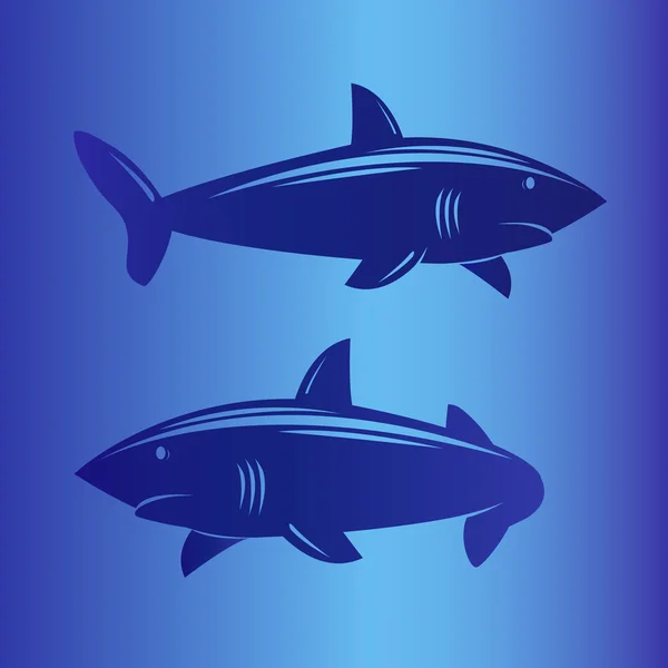 Dos tiburones en el mar azul profundo . — Vector de stock