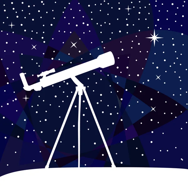 Silhouette of telescope on the night sky colorful background. — Stock Vector