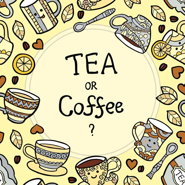 Card with doodle tea accessories and text. — Διανυσματικό Αρχείο