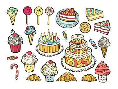 Şirin renkli tatlılar kümesi.