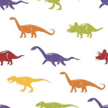 Beyaz arka plan üzerinde renkli dinozorlar ile Seamless Modeli.