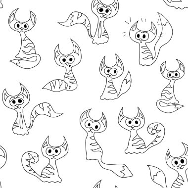 Karikatür kontur kedi ile Seamless Modeli