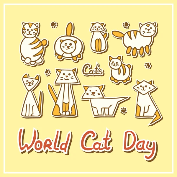 Карта Всемирного дня кота с кошками на текстурированном фоне . — стоковый вектор