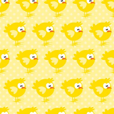 Sarı noktalı arka plan üzerinde tavuk ile Seamless Modeli.