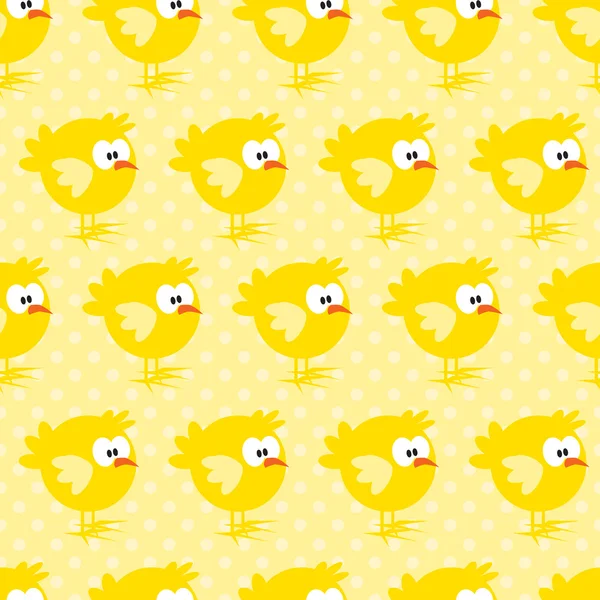 Nahtloses Muster mit Huhn auf gelb gepunktetem Hintergrund. — Stockvektor