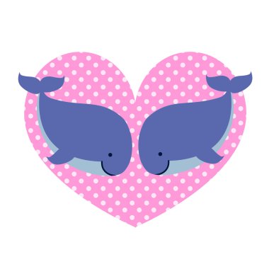 Aşık iki balina ve büyük noktalı kalp.