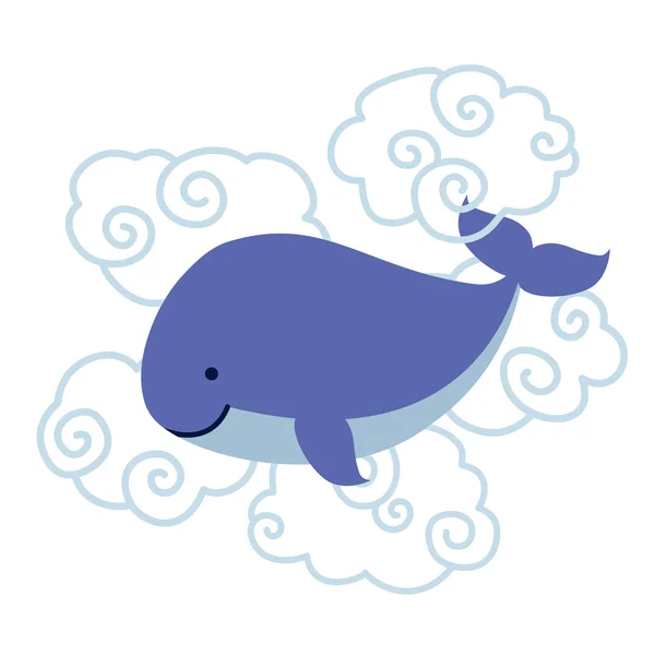 Милый мультяшный кит в облаках изолированы на белом фоне . — стоковый вектор