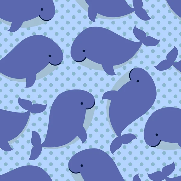 Modèle sans couture avec mignon dessin animé baleines haut-fond bleu . — Image vectorielle