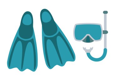 Dalış maske, şnorkel ve beyaz arka plan üzerinde izole terlik.