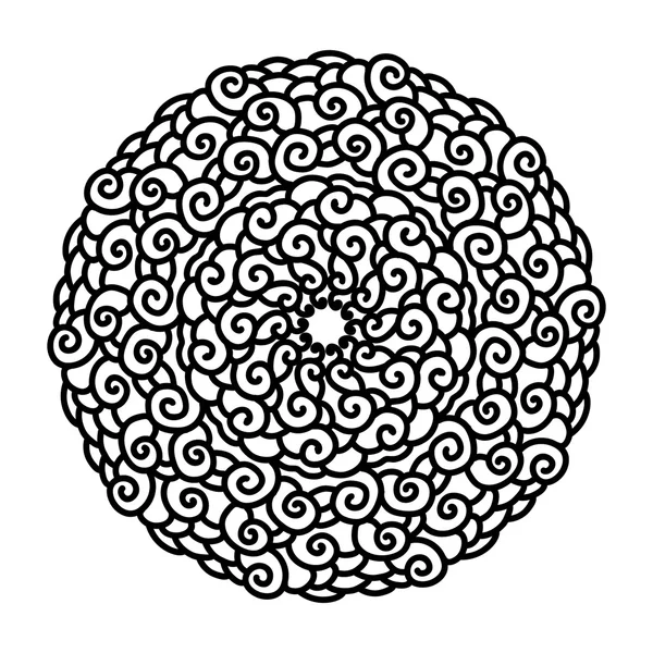 Curl monocromo dibujado a mano Mandala aislado sobre fondo blanco . — Vector de stock