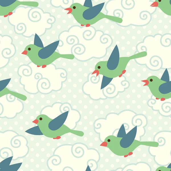 Patrón sin costuras con lindas aves de dibujos animados en el cielo — Vector de stock