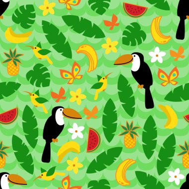 Yeşil dalga arka plan üzerinde tropikal doğa ile Seamless Modeli.