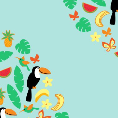 Tropikal doğa ve metin için yer ile arka plan. Mavi renk.