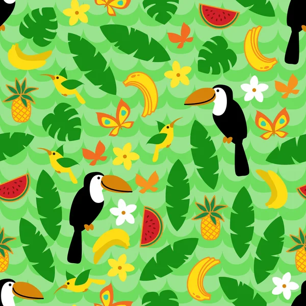 Yeşil dalga arka plan üzerinde tropikal doğa ile Seamless Modeli.