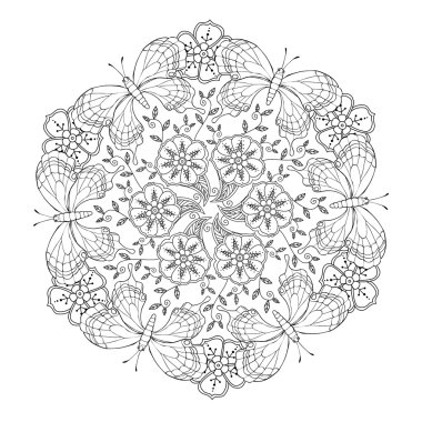 Kelebekler ve çiçekler ile Mendie Mandala.