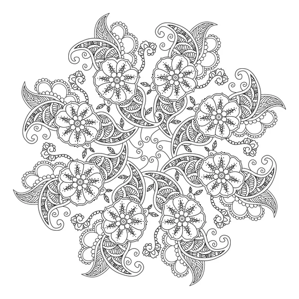 Mendie Mandala avec fleurs et feuilles. Pour livre à colorier . — Image vectorielle