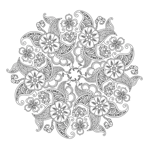 Mandala com flores e folhas isoladas em fundo branco . —  Vetores de Stock