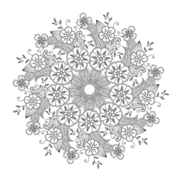 Mendie Mandala avec fleurs et feuilles. Inspiré de Zenart . — Image vectorielle