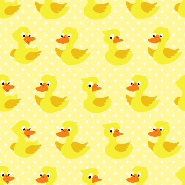Sarı noktalı arka plan üzerinde ördek yavrusu ile dikişsiz desen.