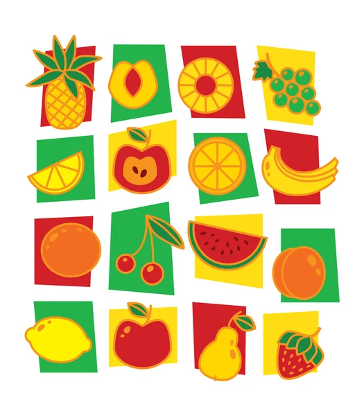 Iconos de frutas aislados sobre fondo blanco — Vector de stock