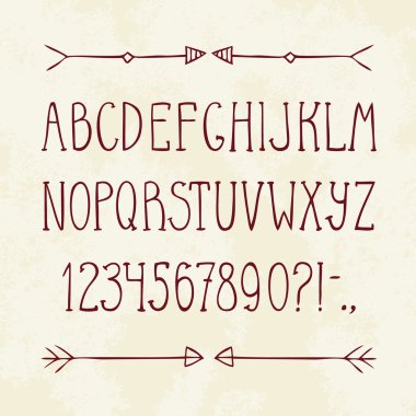 İngilizce el çekilmiş alfabesi ve okları