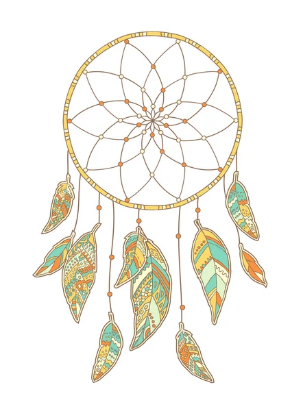 Ručně kreslenou Dreamcatcher izolovaných na bílém pozadí. Nativní indické talisman. — Stockový vektor