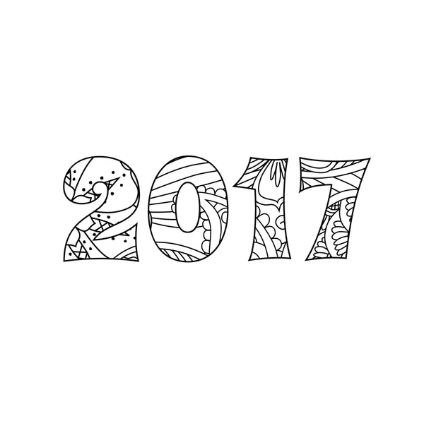 Números 2017 en zentangle estilo inspirado aislado sobre fondo blanco . — Vector de stock