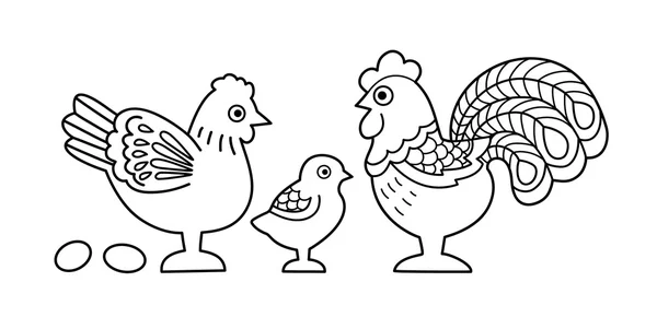 Imagen de contorno de la estilizada familia de gallos — Archivo Imágenes Vectoriales