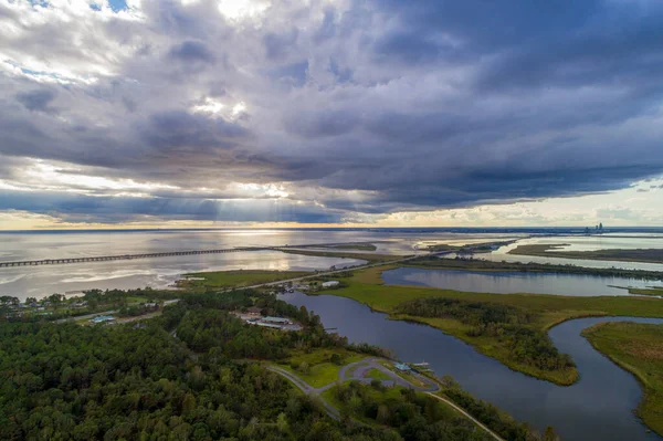 Vista Aérea Mobile Bay Alabama Después Una Tormenta Octubre — Foto de Stock