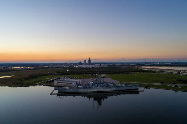 Luftaufnahme Des Schlachtschiffs Uss Alabama Bei Sonnenuntergang November 2020 — Stockfoto