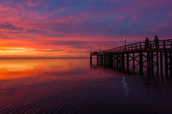 Pier Mobile Bay Alabama Vid Solnedgången November 2020 — Stockfoto