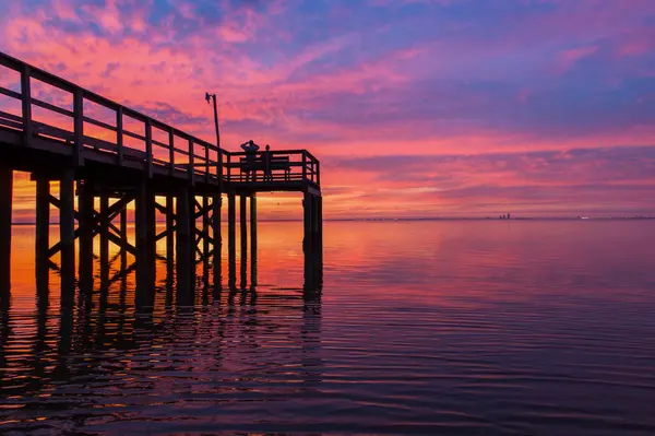 Pier Mobile Bay Alabama Pôr Sol Novembro 2020 — Fotografia de Stock