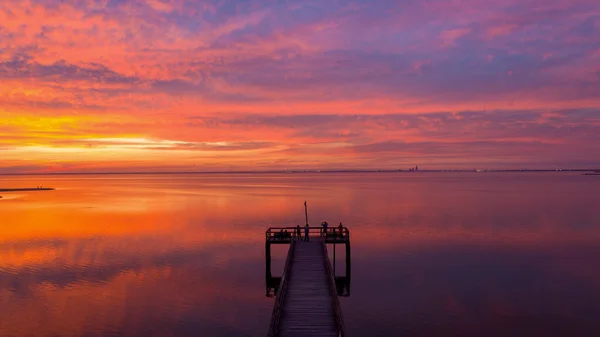 Pier Mobile Bay Alabama Vid Solnedgången November 2020 — Stockfoto