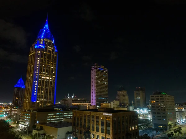 Downtown Mobile Вид Набережную Алабамы Ночью — стоковое фото