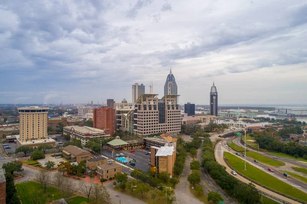 Downtown Mobile Alabama Rainy November Evening — Stock Photo, Image