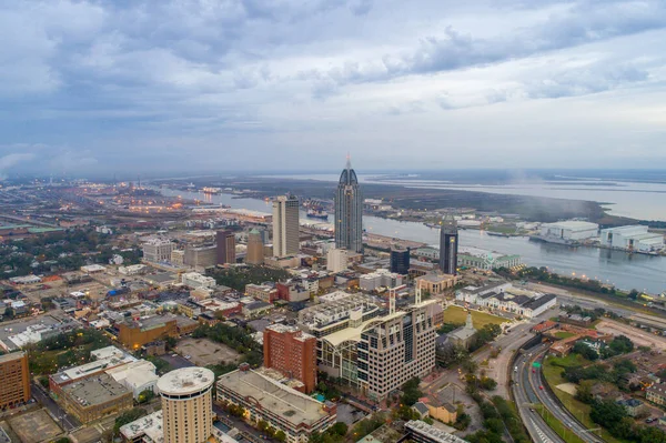 stock image Downtown Mobile, Alabama on a rainy November evening 