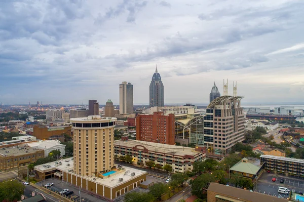 Downtown Mobile Alabama Rainy November Evening Stock Image