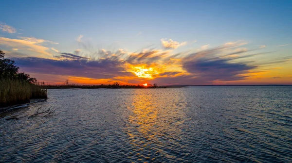 Bayfront Park Beach Sur Mobile Bay Alabama Coucher Soleil — Photo