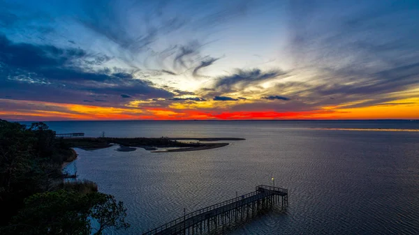 Bayfront Park Pier Mobile Bay Alabama Sunset December 2020 — Stock Photo, Image