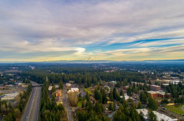 Mount Rainier on the horizon above Olympia, Washington 