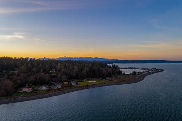 Puget Sound Mount Rainier Seattle Washington Skyline Sunset Bainbridge Island — Stockfoto
