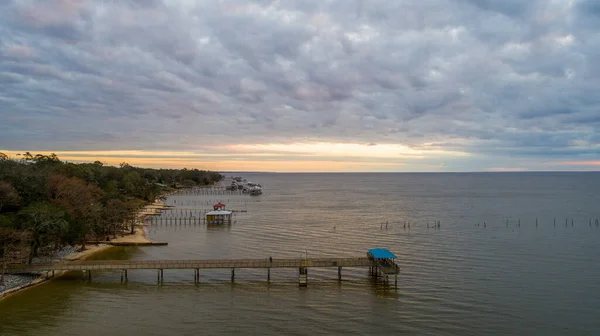 Mayday Pier Mobile Bay Naplementekor Daphne Ban Alabamában — Stock Fotó