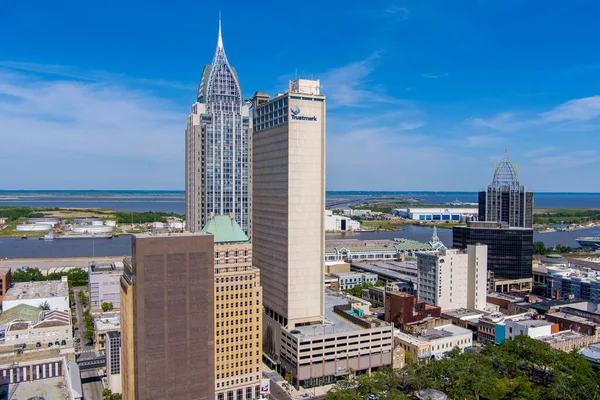 Downtown Mobile Alabama Waterfront Skyline April 2021 Stock Picture