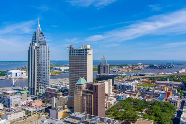 Downtown Mobile Alabama Waterfront Skyline April 2021 Stock Picture