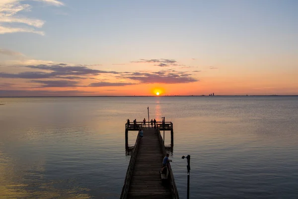 Mobile Bay Naplemente Májusban Alabama Öböl Partján — Stock Fotó