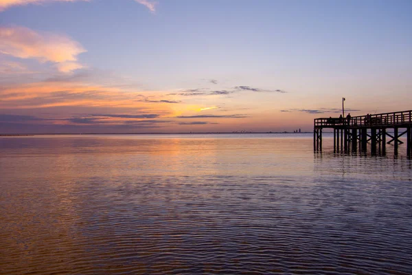 Mobile Bay Zonsondergang Mei Aan Golf Van Alabama Kust — Stockfoto