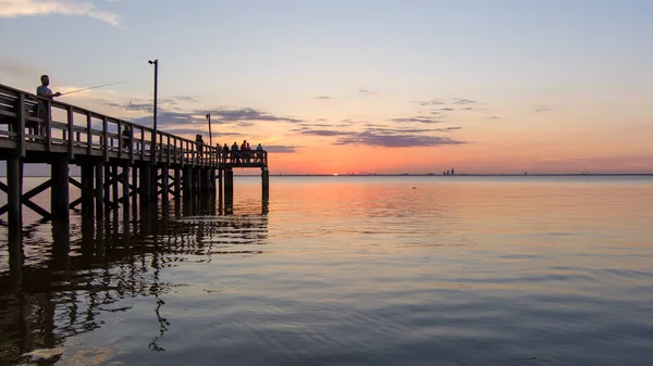 Mobile Bay Ηλιοβασίλεμα Μάιο Στην Ακτή Του Κόλπου Της Αλαμπάμα — Φωτογραφία Αρχείου