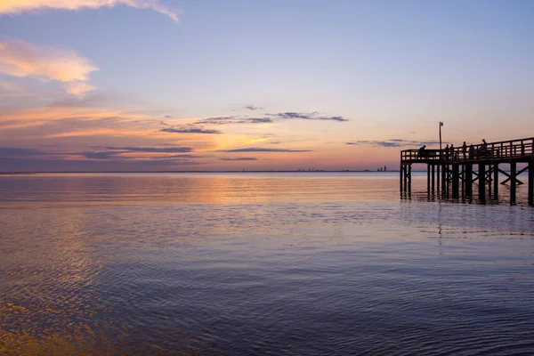 Mobile Bay Zonsondergang Mei Aan Golf Van Alabama Kust — Stockfoto